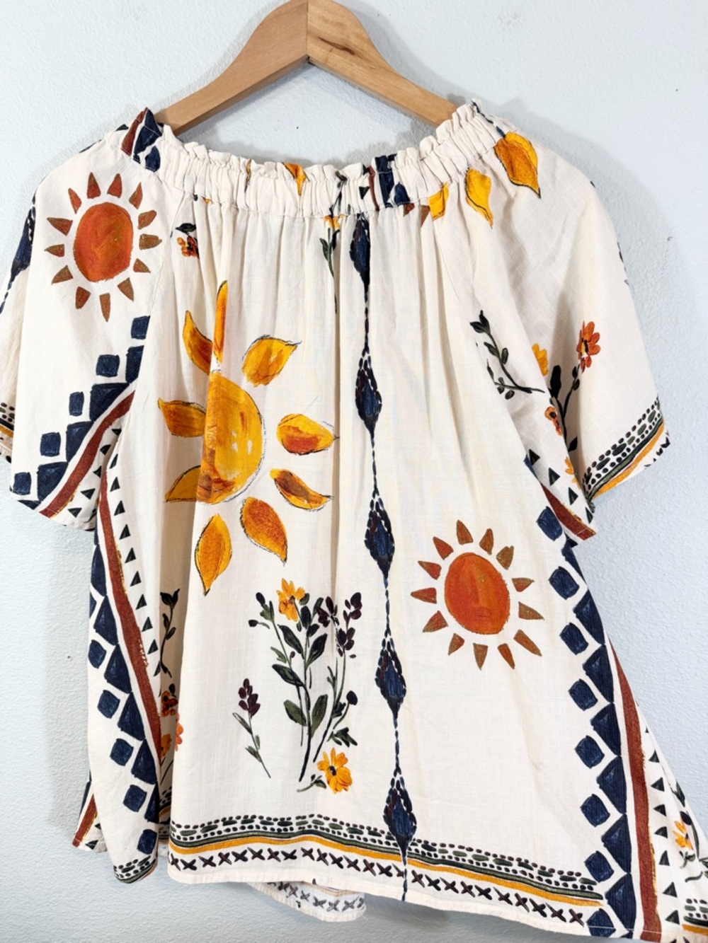 Next Floral Print Linen Blend Top Size US 8 Cream Sunshine Boho Off Shoulder - Picture 11 of 12